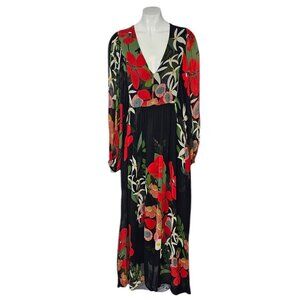 Farm Rio x Anthropologie Long-Sleeve V-Neck Floral Maxi Dress Size Medium, NWT